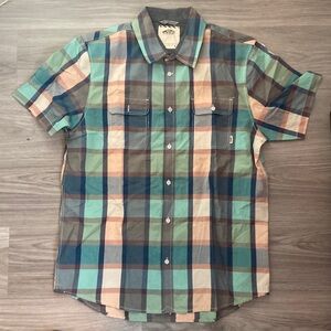 Vans Men's Casual Plaid Shirt - Blue, Green, and Tan